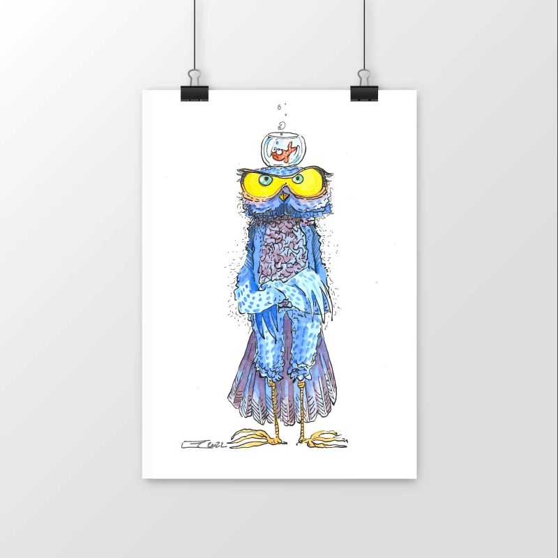 Luster Paper Poster - Grumpy Blue Owl