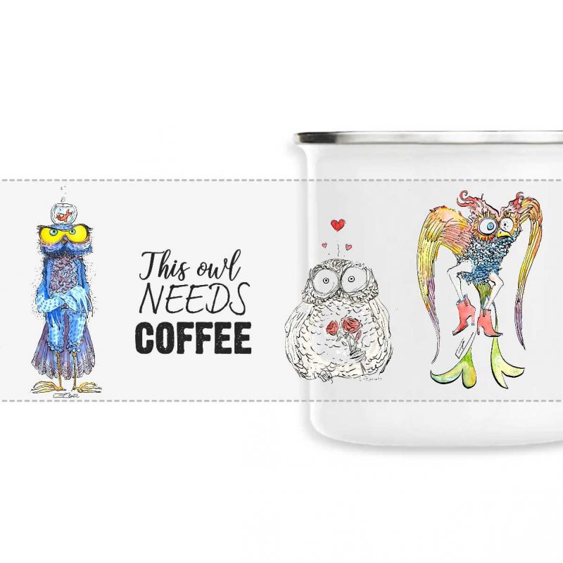 Enamel Mug - "This Owl Needs Coffee"