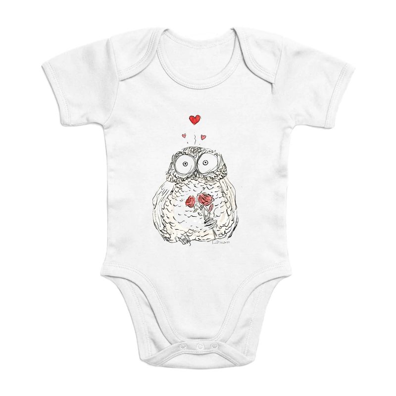 Organic Baby Bodysuit - Fluffy Loving Owl
